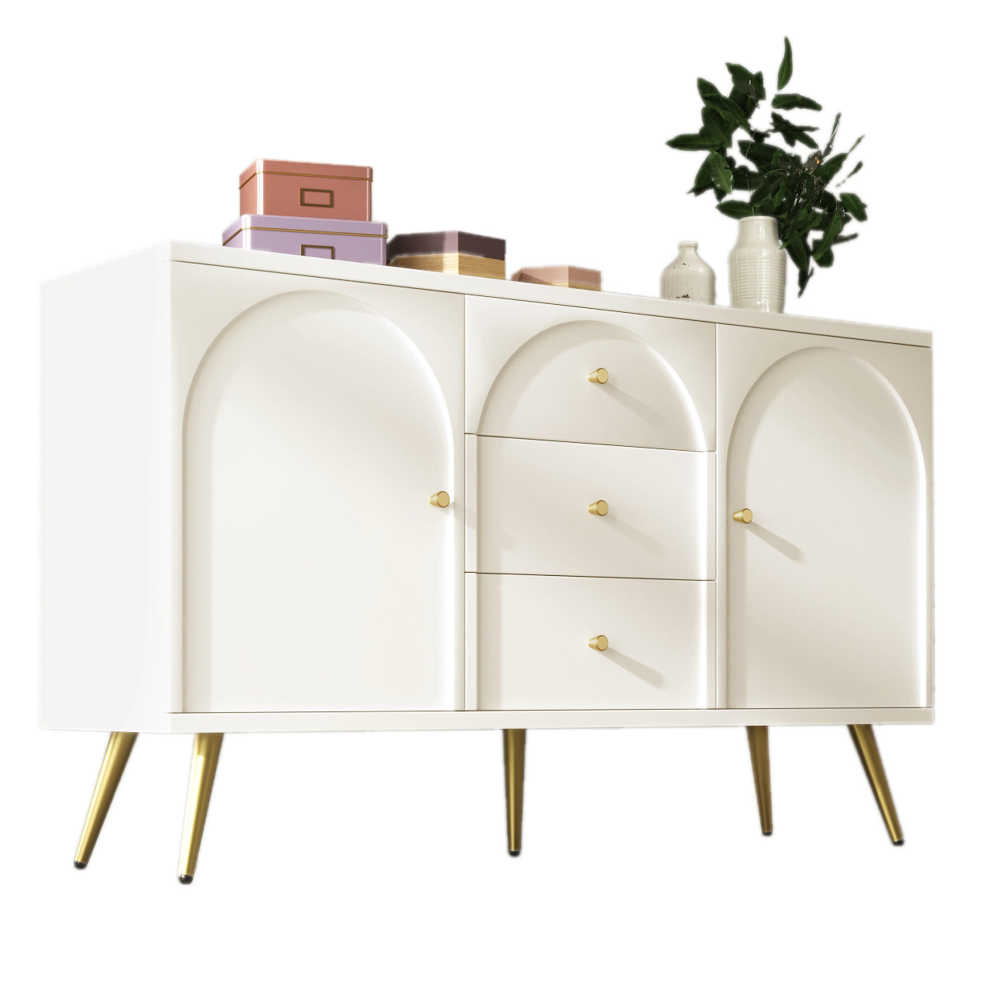 KOMMODE 140/40/84 cm mit 3 Schubladen und 2 Türen in Creme-Weiß - Weiß, Holz (140/40/84cm) - BEAOK