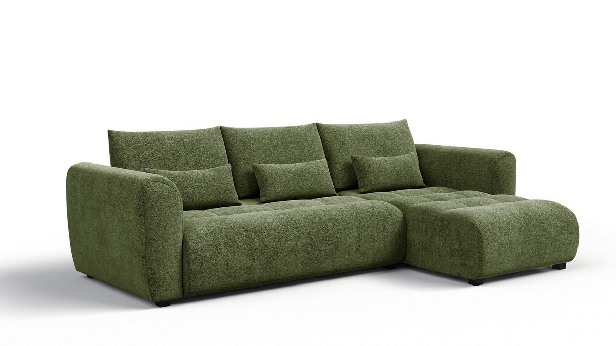 ECKSOFA SORENO 4-Sitzer, dunkelgrün - Dunkelgrün/Schwarz, Holz/Textil (293/171cm) - Courtois Laville