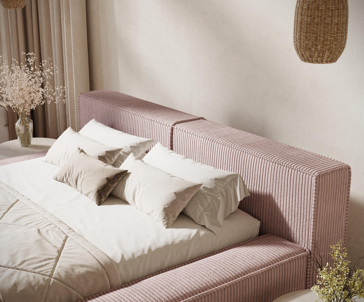 POLSTERBETT Voliera Lila 140/200 cm im Samtstoff - Pink/Birkefarben, Holz/Holzwerkstoff (140/200cm) - Maison de Reve