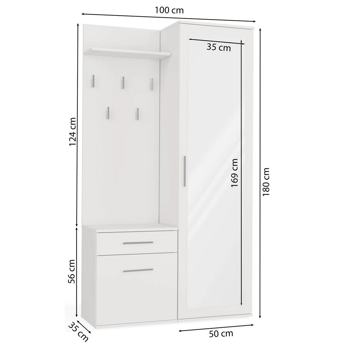 FLURMÖBEL-SET Duvio Weiß - Silberfarben/Weiß, Holzwerkstoff/Kunststoff (100/35/180cm) - Selsey