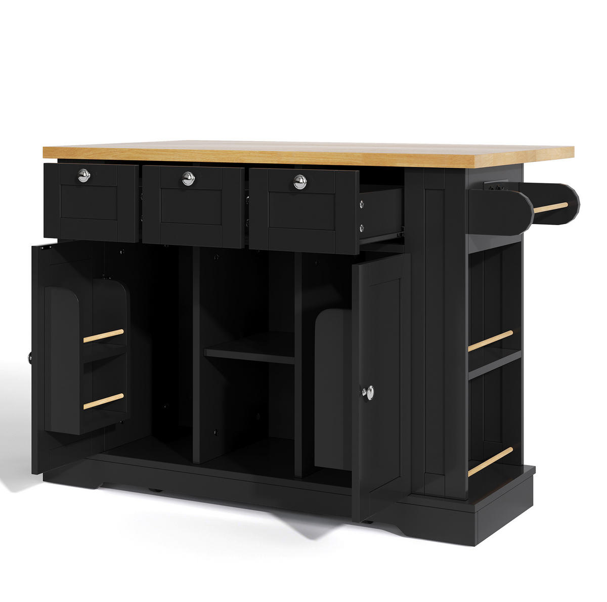 KÜCHENINSEL 132/87/40(70) cm Natur/Schwarz aus MDF mit klappbarer Arbeitsplatte - Schwarz, Holzwerkstoff (70/87/132cm) - OKMYHOME