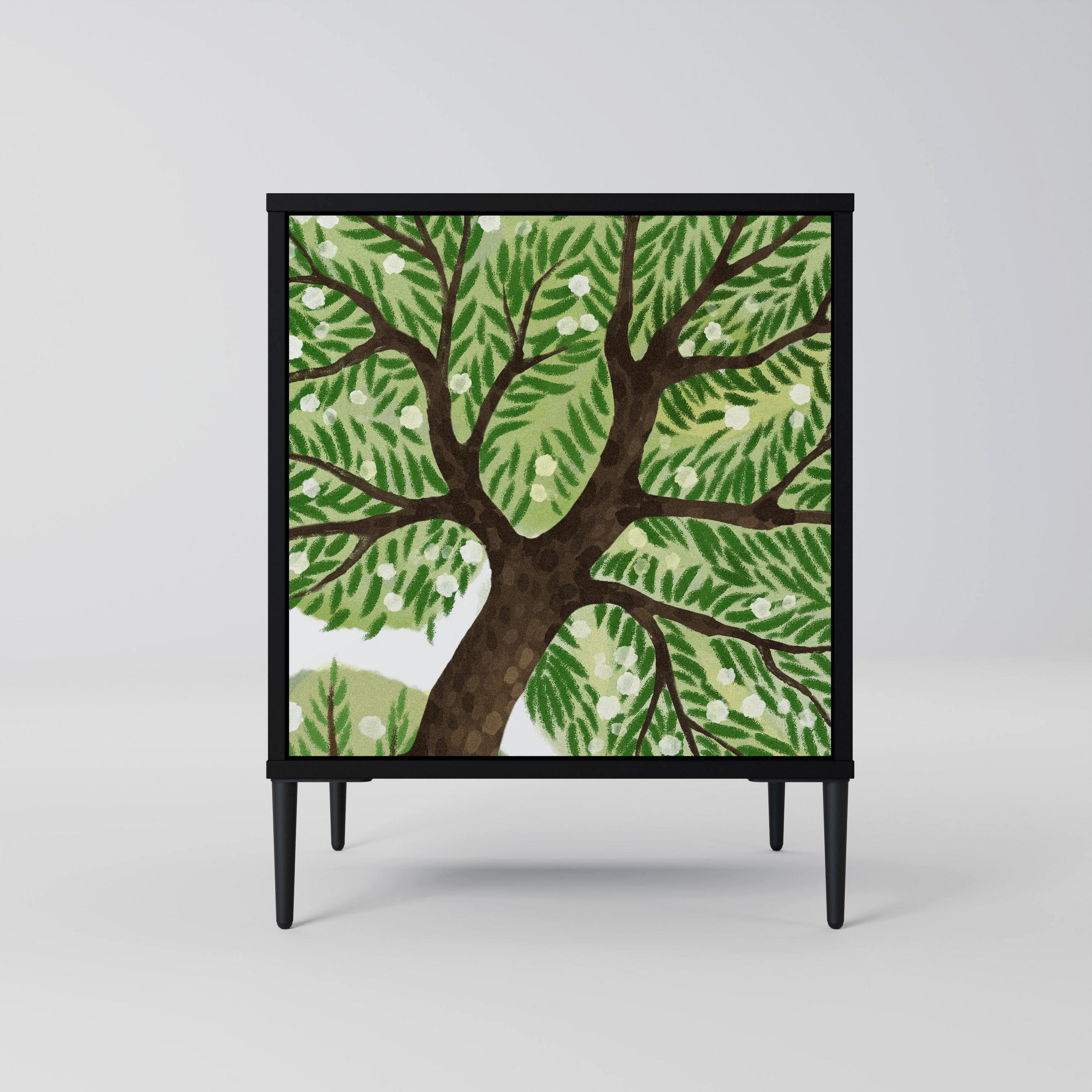 SIDEBOARD WILDERNESS DASH, Schwarz, 57,5x42x72,5 cm, Schwarze Metallfüße - Multicolor/Schwarz, Holzwerkstoff/Metall (57.5/72.5/42cm) - SpaceRebels