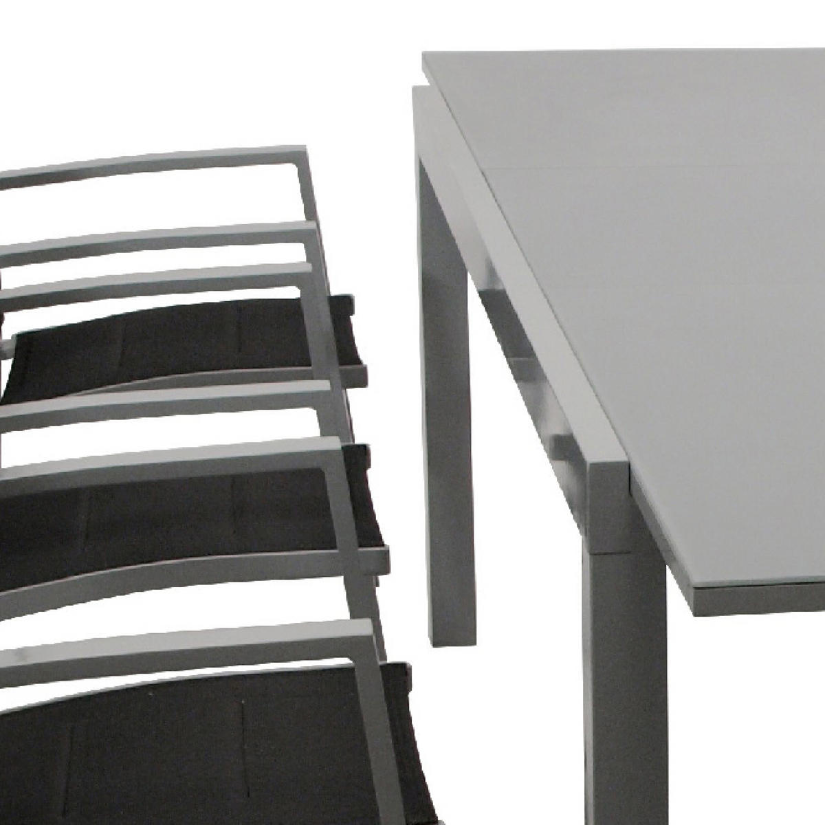 GARTEN-GARNITUR Ashford - 7-teilige Garten-Essgruppe (6x Stapelsessel mit Armlehnen, 1x Ausziehtisch 180/240x100cm), Gestell Aluminium - Schwarz, Metall - TPFGarden