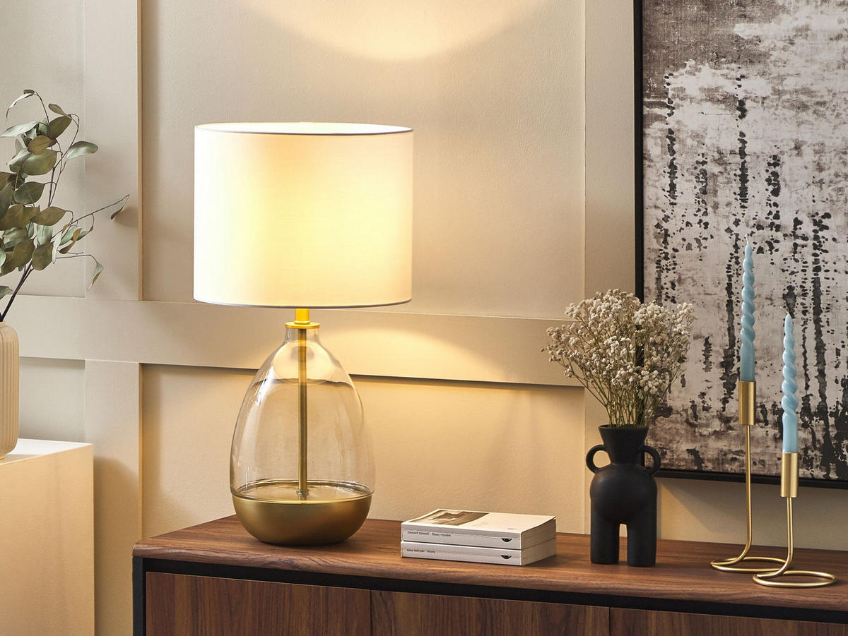 TISCHLAMPE Okari 33/33/63 cm - Weiß, Glas (33/33/63cm) - Beliani