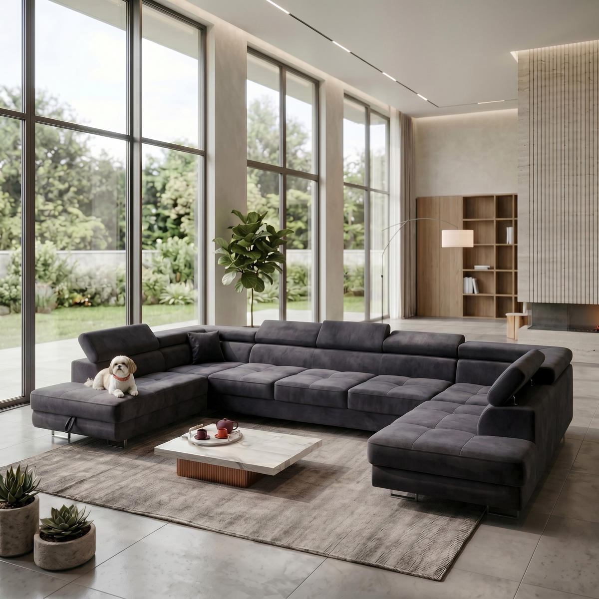 ECKSOFA U-Form WILD MAXI U2 mit Schlaffunktion 125x329 Velours Anthrazit - Chromfarben/Graphitfarben, Holz/Textil (400/90/203cm) - Muffo
