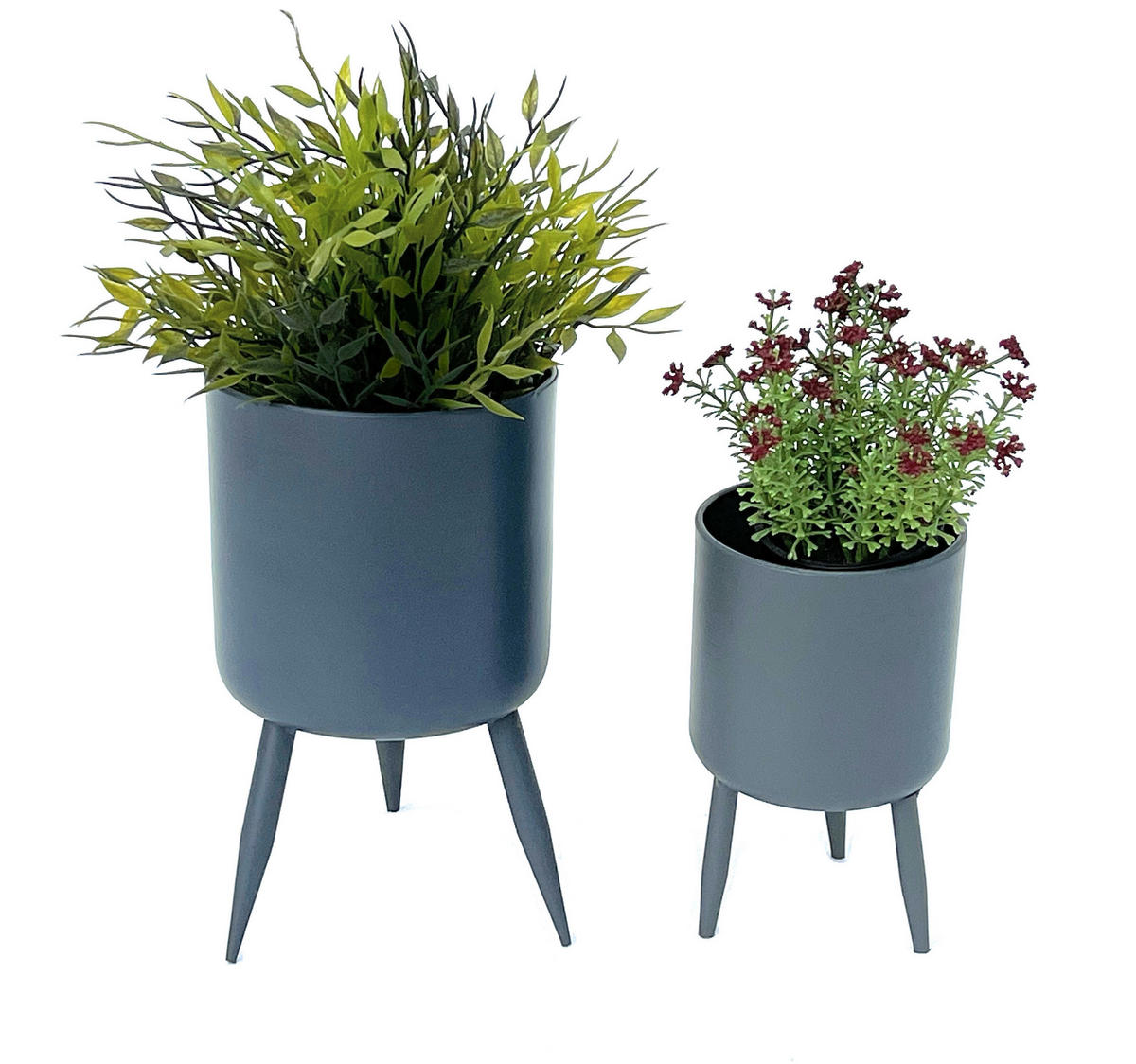 BLUMENTOPF 2er Set mit Beinen Metall Grau 96260 - Grau, Metall (13/23/13cm) - DanDiBo