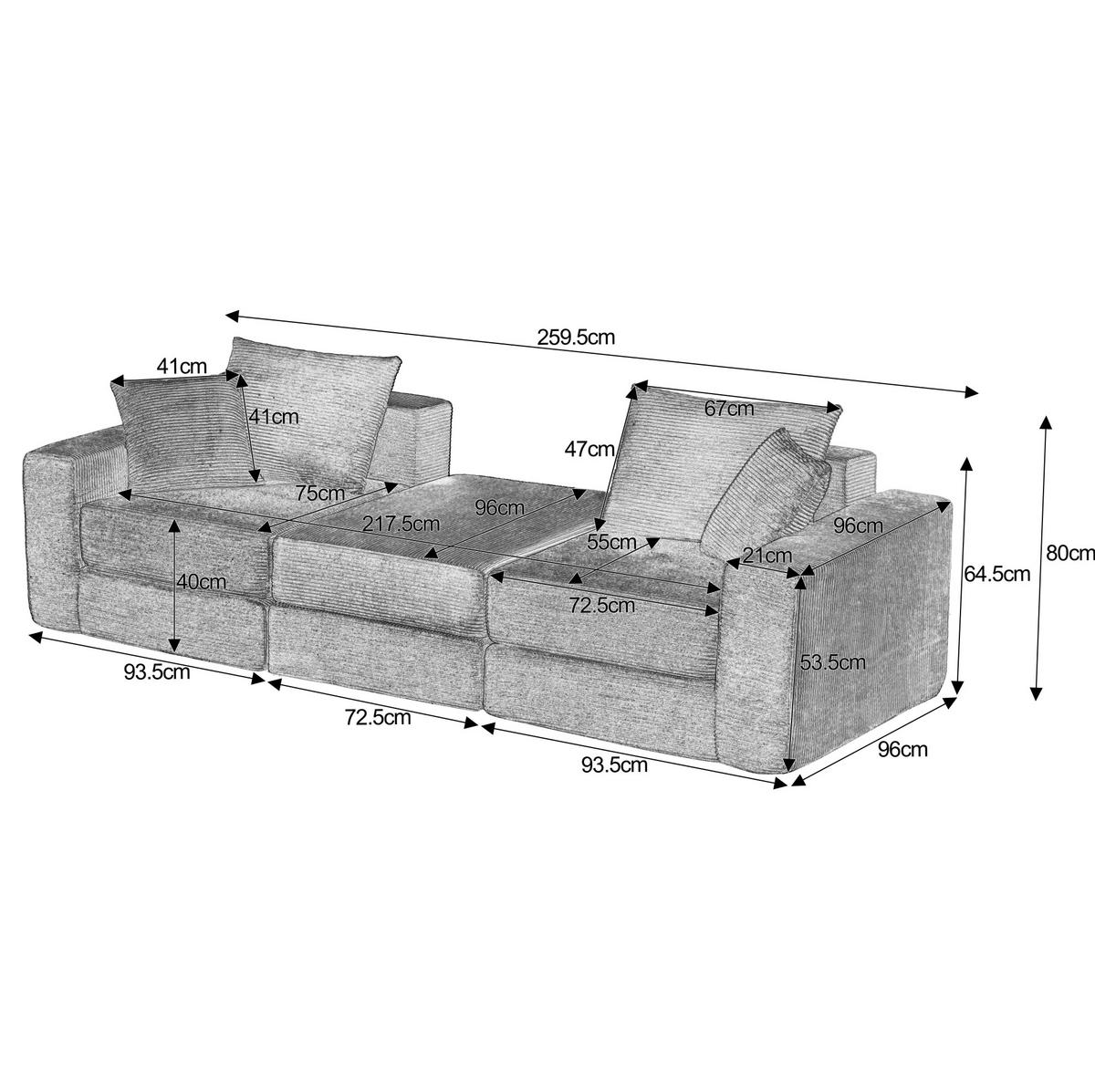 SOFA modular Weiß Cord - Weiß, Kunststoff (96/259.5cm) - Meubliv