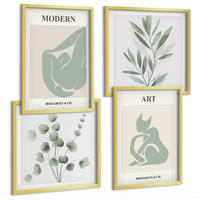 BILDER SET 4er Set - 50x50 cm & 40x60 cm Goldrahmen - Pflanzenmotive, zartes Grün - Goldfarben, Kunststoff (50/50cm) - TULUP