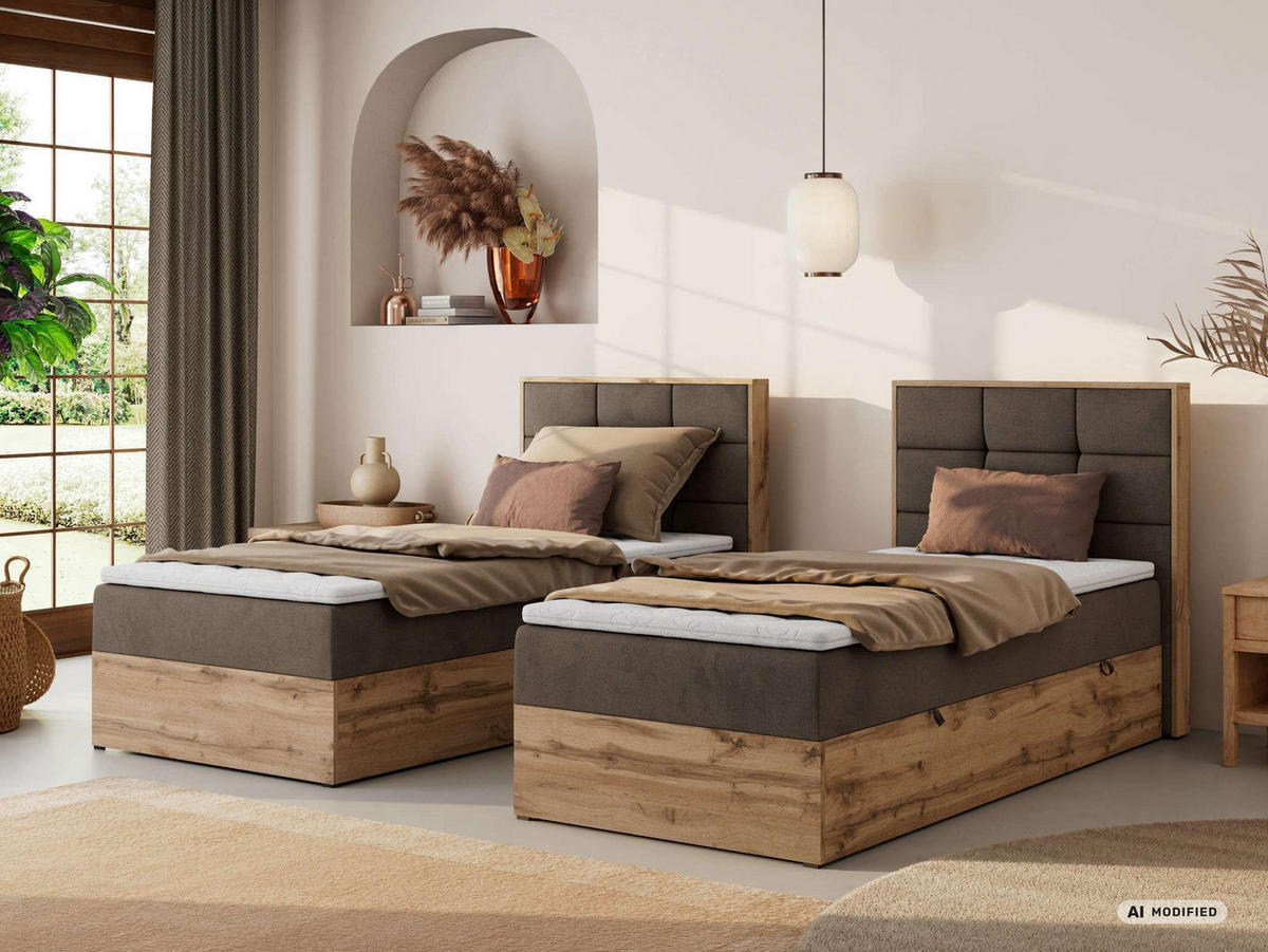 BOXBETT ALBERO 1 90/200 - Braun Velvet - Topper T25 - H4 - Rechts - Schwarz/Braun, Kunststoff/Textil (90/200cm) - MKS