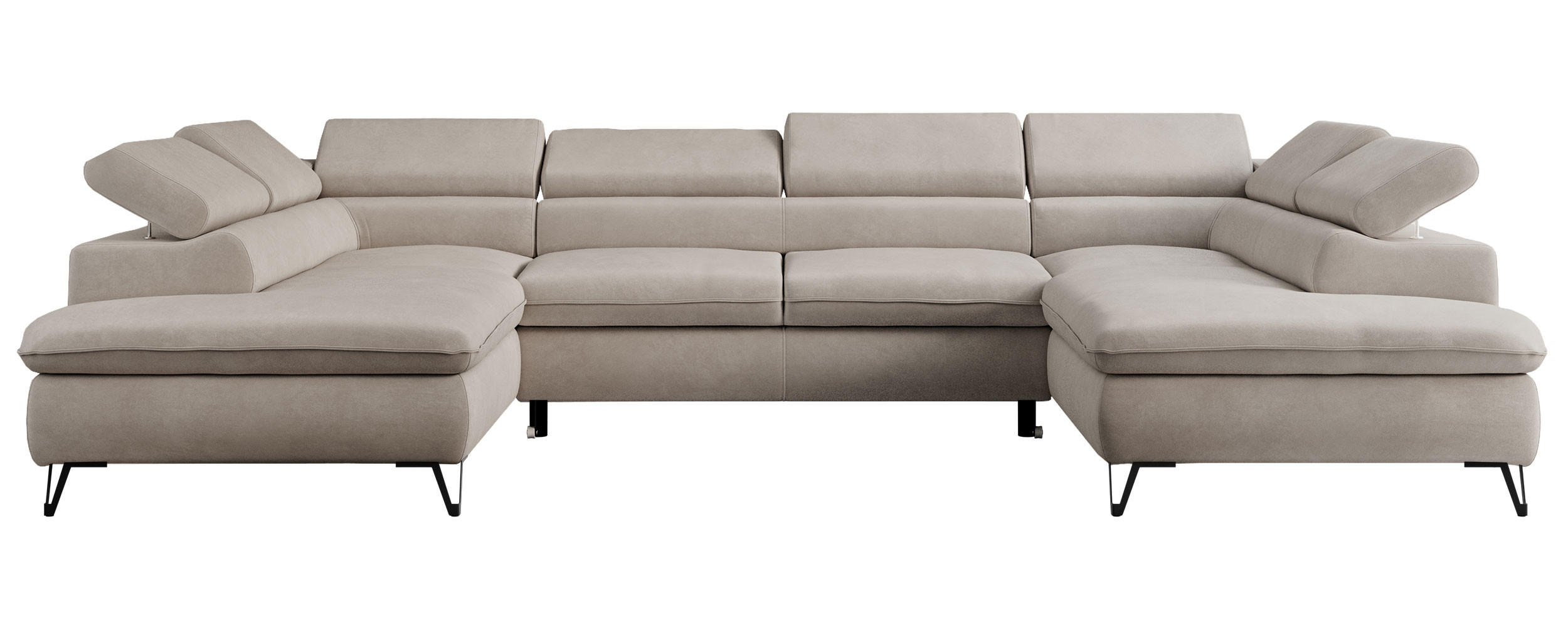 WOHNLANDSCHAFT PETER U Samt Beige - Beige/Schwarz, Textil/Metall (346/76/208cm) - MKS