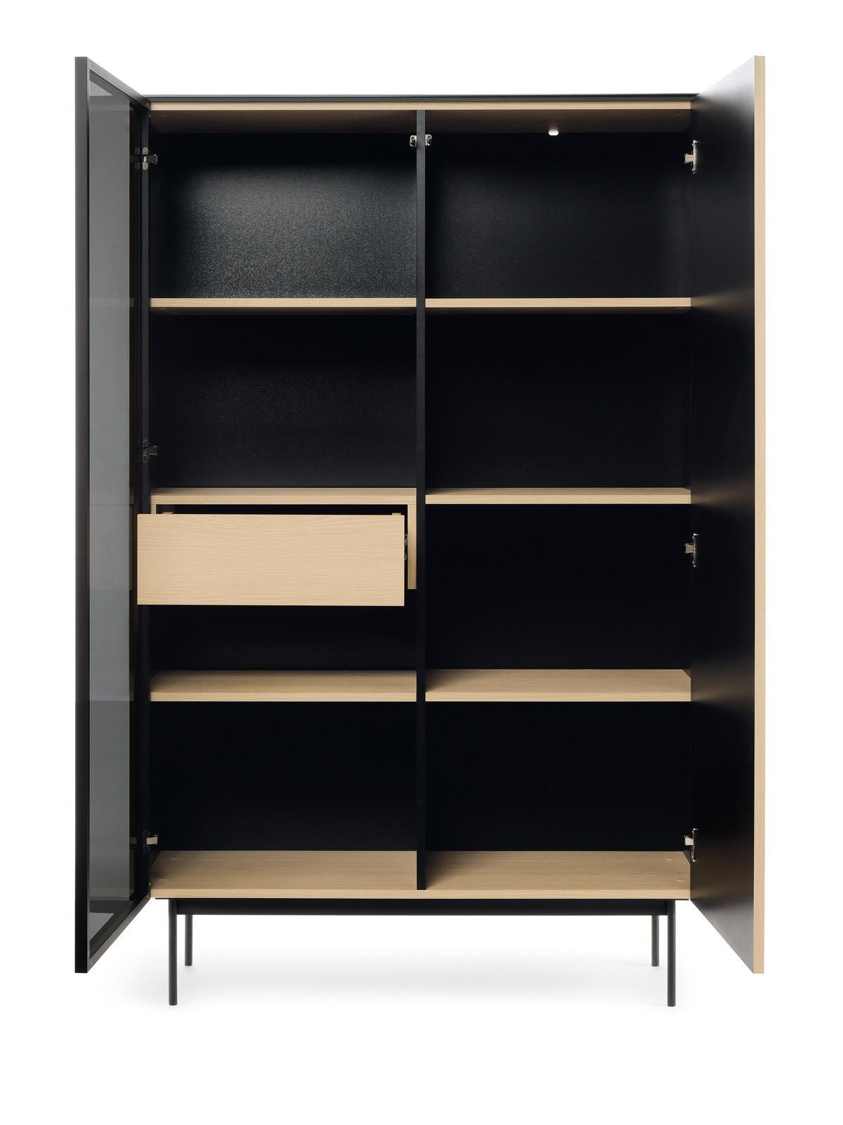 VITRINE DIJON WTSZ107 107 cm (Vicenza Eiche, Glasplatte, Antisol-Glas, Innenschublade, LED) - Eichefarben/Schwarz, Glas/Holz (107/167/39cm) - Ravio