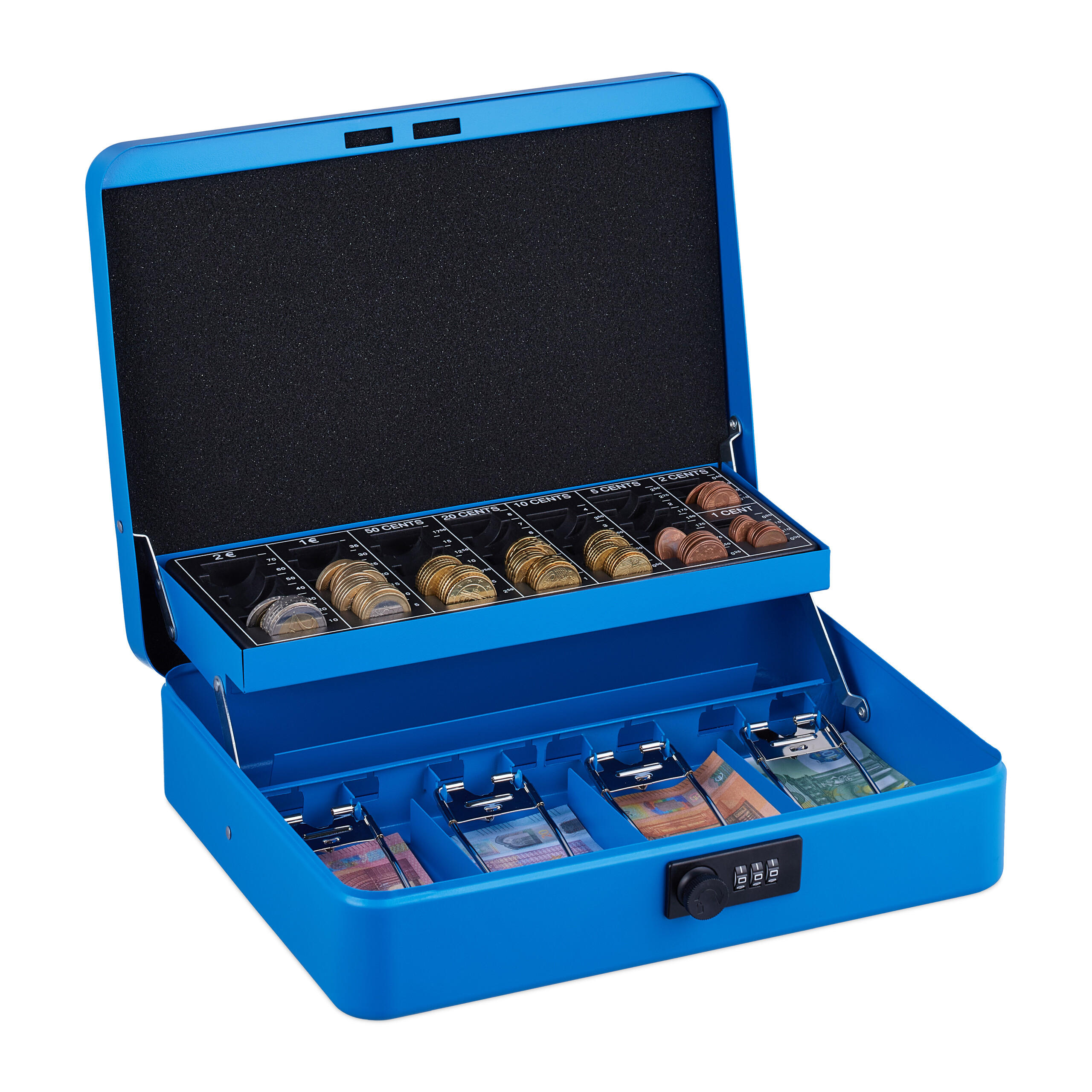 GELDKASSETTE Euro-Münzbrett - Blau, Kunststoff/Metall (30.5/8.5/25cm) - Relaxdays