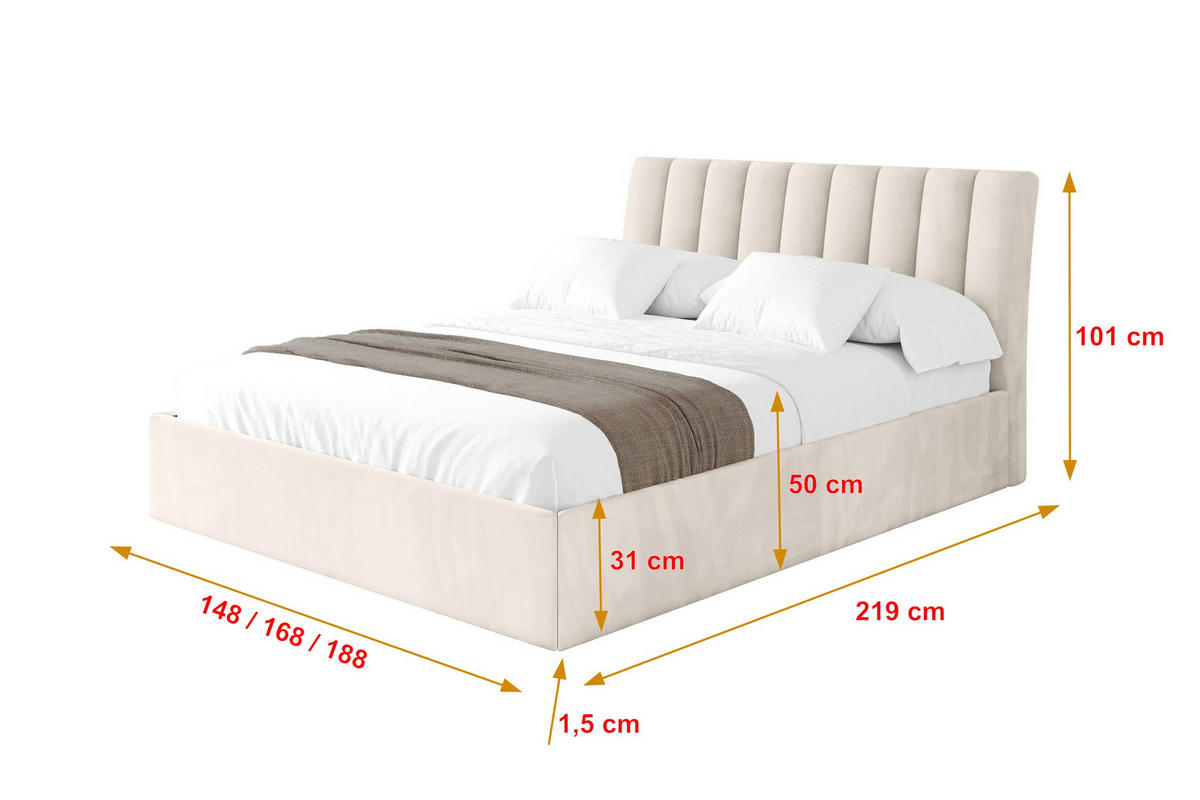 POLSTERBETT mit Bettkasten und Lattenrost, Boxbett ohne Matratze - ILAN 180x200 Beige - Greige, Holzwerkstoff/Textil (180/200cm) - ALTDECOR