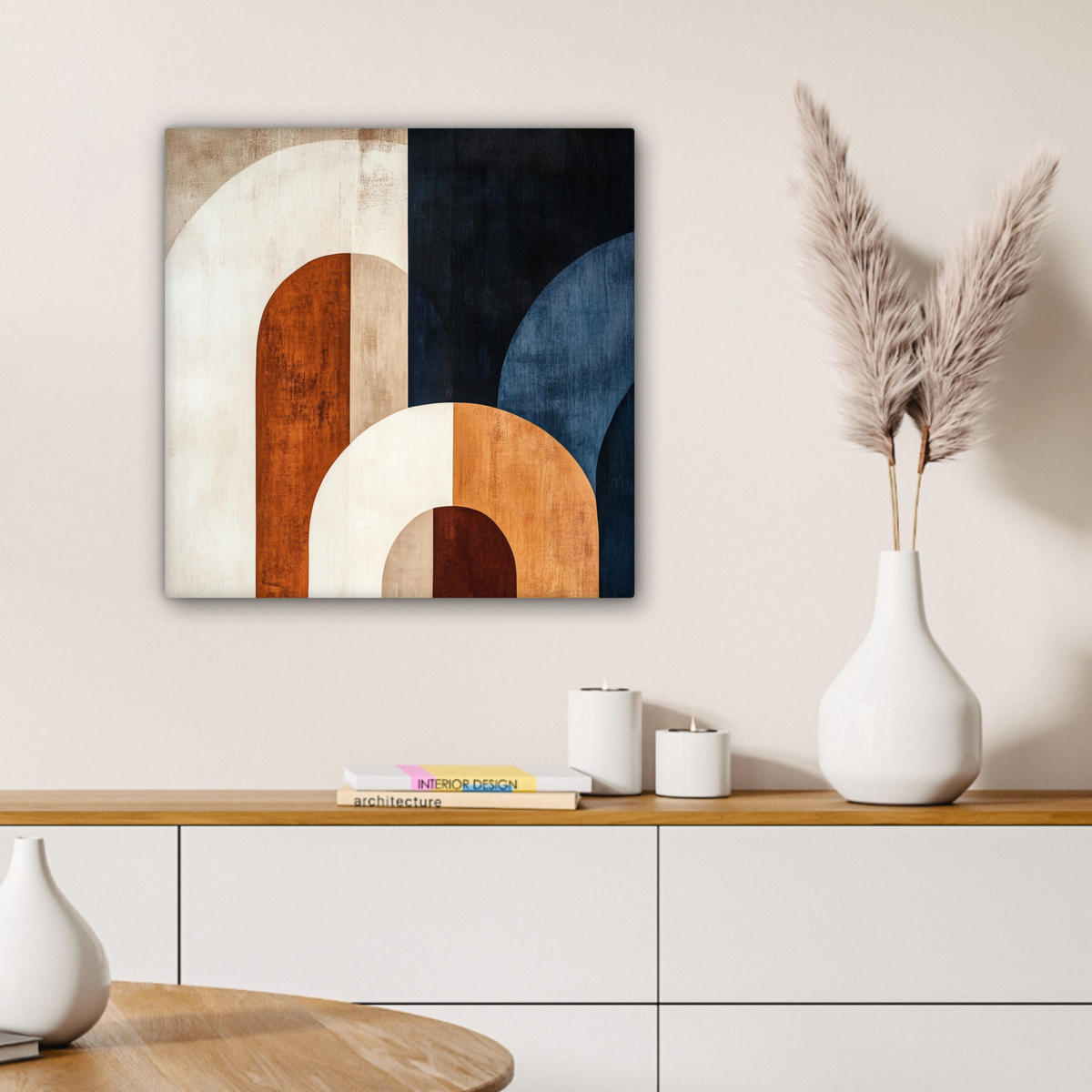 LEINWANDBILD Abstrakt - Formen - Dunkelblau 50x50 cm - Cognac, Textil (50/50cm) - MuchoWow