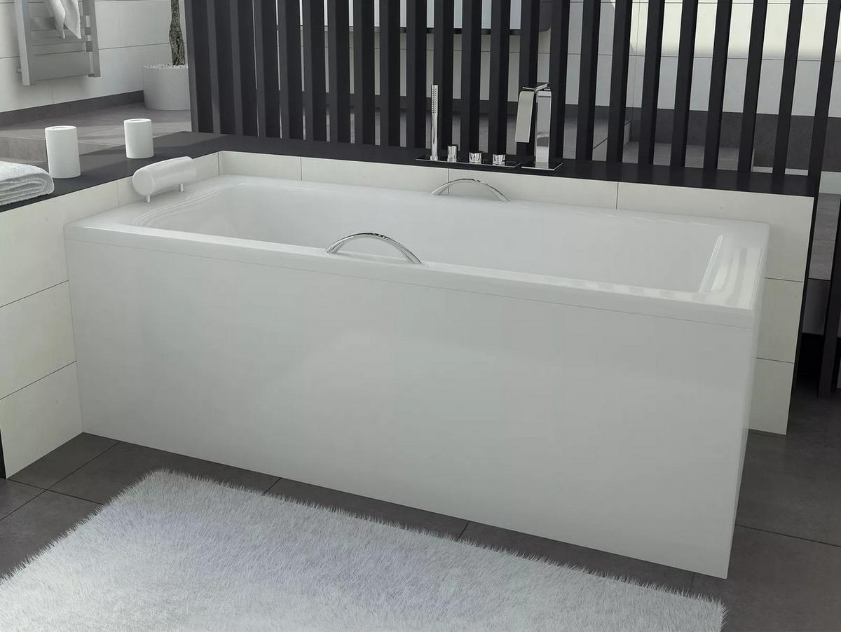 BADEWANNE Rechteck TALIA 160/75 mit Träger Ablauf Füße - Weiß, Kunststoff (75/55.5/160cm) - bad land