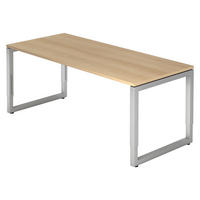 SCHREIBTISCH Serie-R 80/180/74 cm in Eichefarben/Silberfarben - Eichefarben/Silberfarben, Holzwerkstoff (80/180/74cm) - bümö