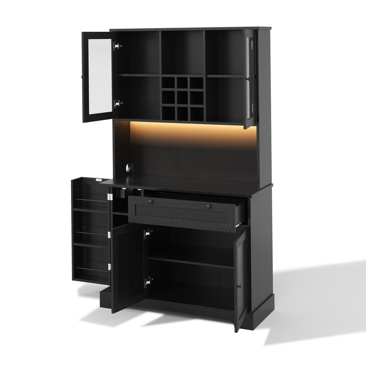 BUFFET DE-38659 180/105/40 cm LED-Beleuchtung und integrierte Steckdose Schwarz - Schwarz, Holzwerkstoff (105/180/40cm) - ComfortXL