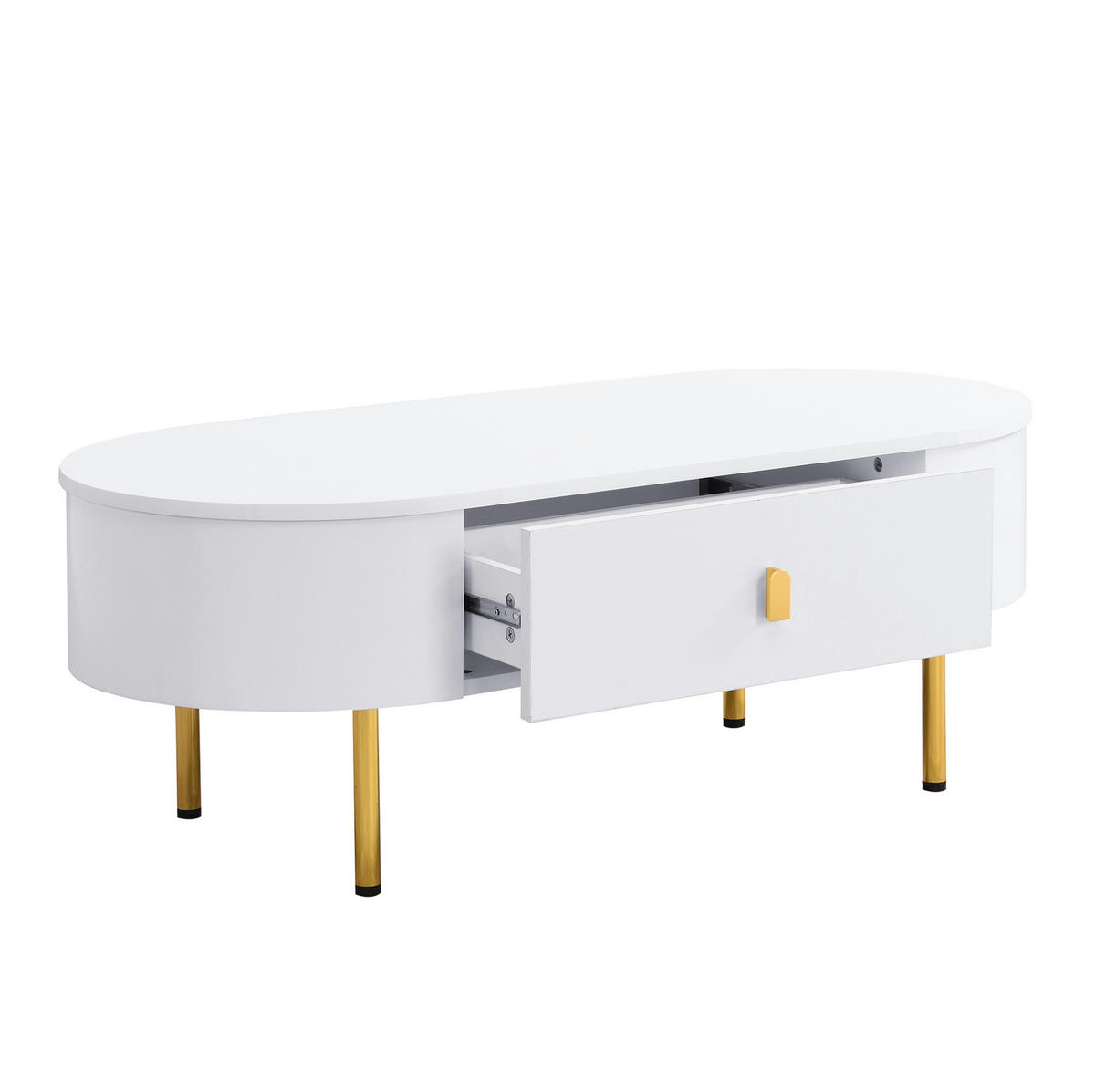 KONFERENČNÍ stolek 108/50/40 cm bílý se zlatými detaily z MDF se 2 zásuvkami - bílá, kompozitní dřevo (108/50/40cm) - OKWISH