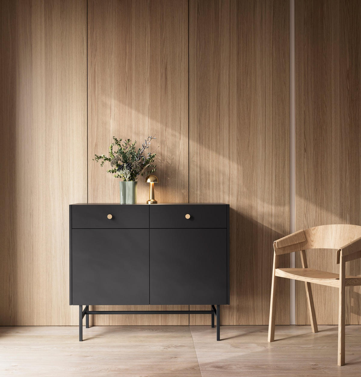 SIDEBOARD Divenos Schwarz 104 cm - Goldfarben/Schwarz, Holzwerkstoff/Metall (104.4/89.4/39cm) - Selsey