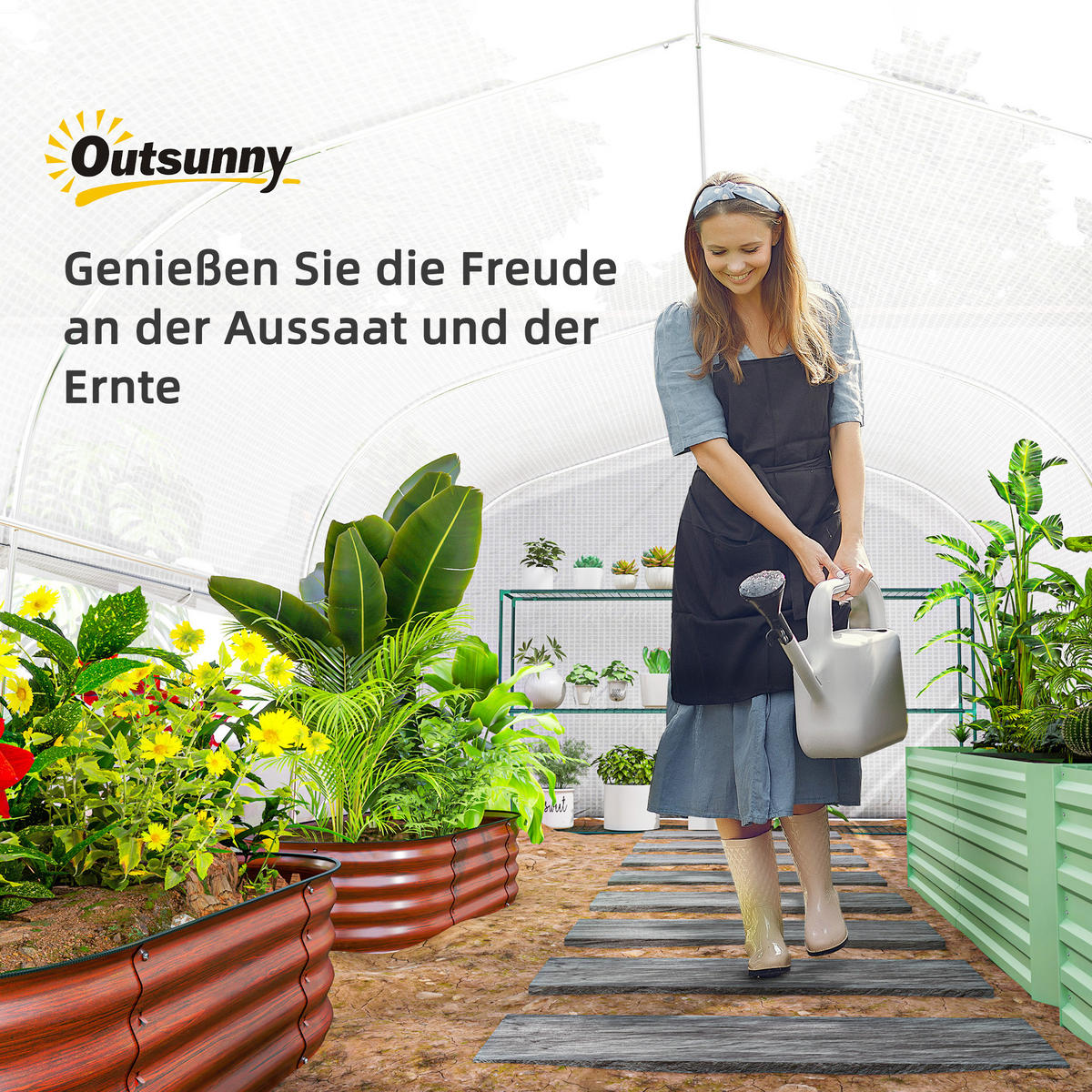 GEWÄCHSHAUS 6 x 3 x 2 m mit 8 Fenster & Tür, Weiß - Weiß, Kunststoff (300/200/595cm) - Outsunny