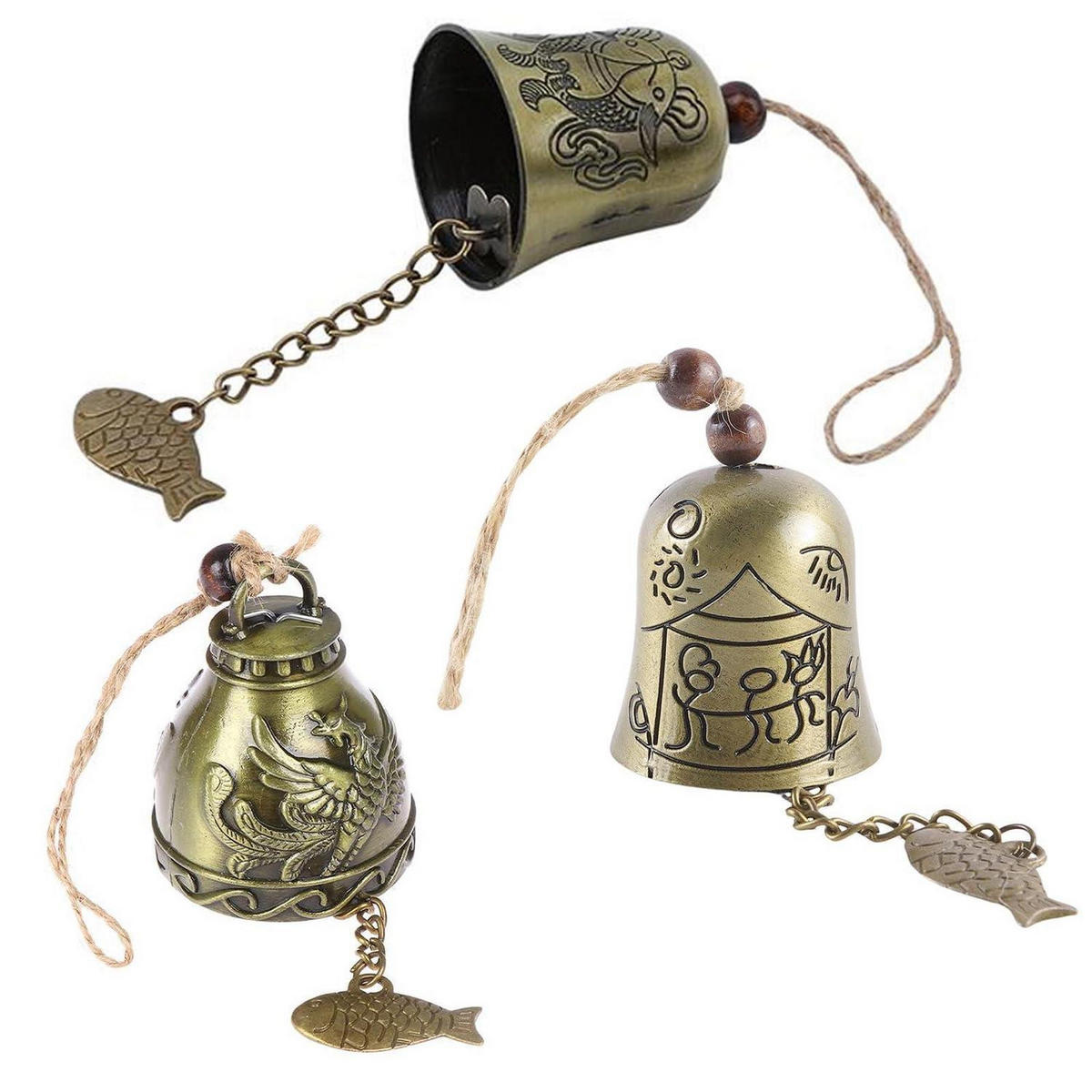 WINDSPIEL 6-teiliges Set Feng Shui Glocken - Bronzefarben, Metall (6/4.7/4cm)