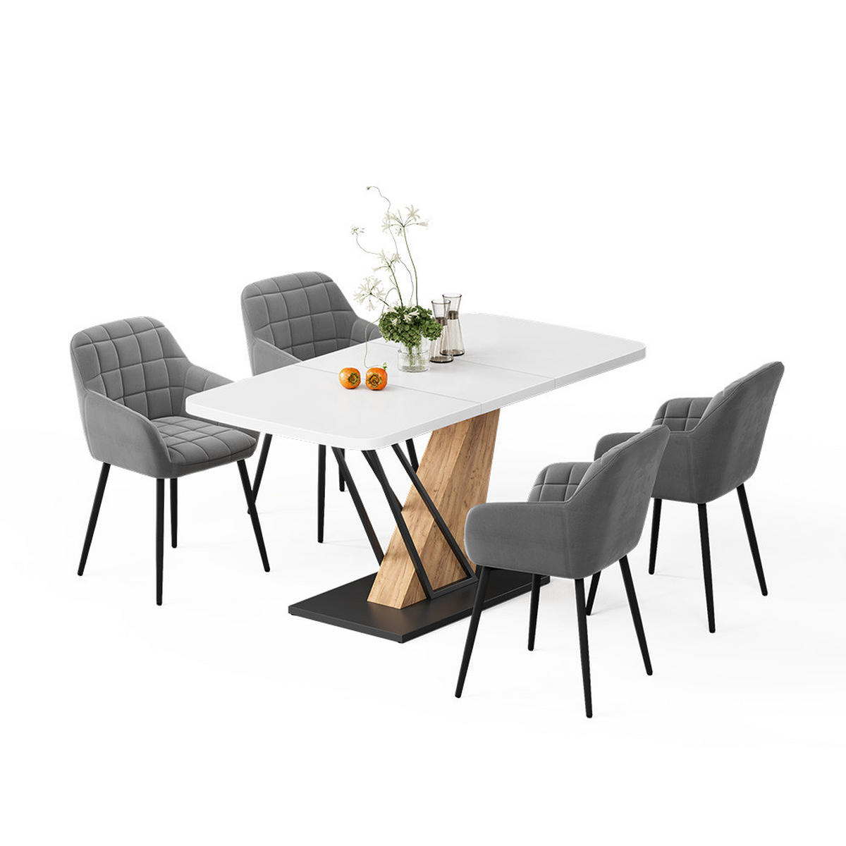 SÚPRAVA JEDÁLENSKÉHO STOLA Fenaro, biely/Dub Goldkraft, 120 x 80 cm so 4 jedálenskými stoličkami - biela/farba duba, kompozitné drevo (120/76/80cm) - Vicco