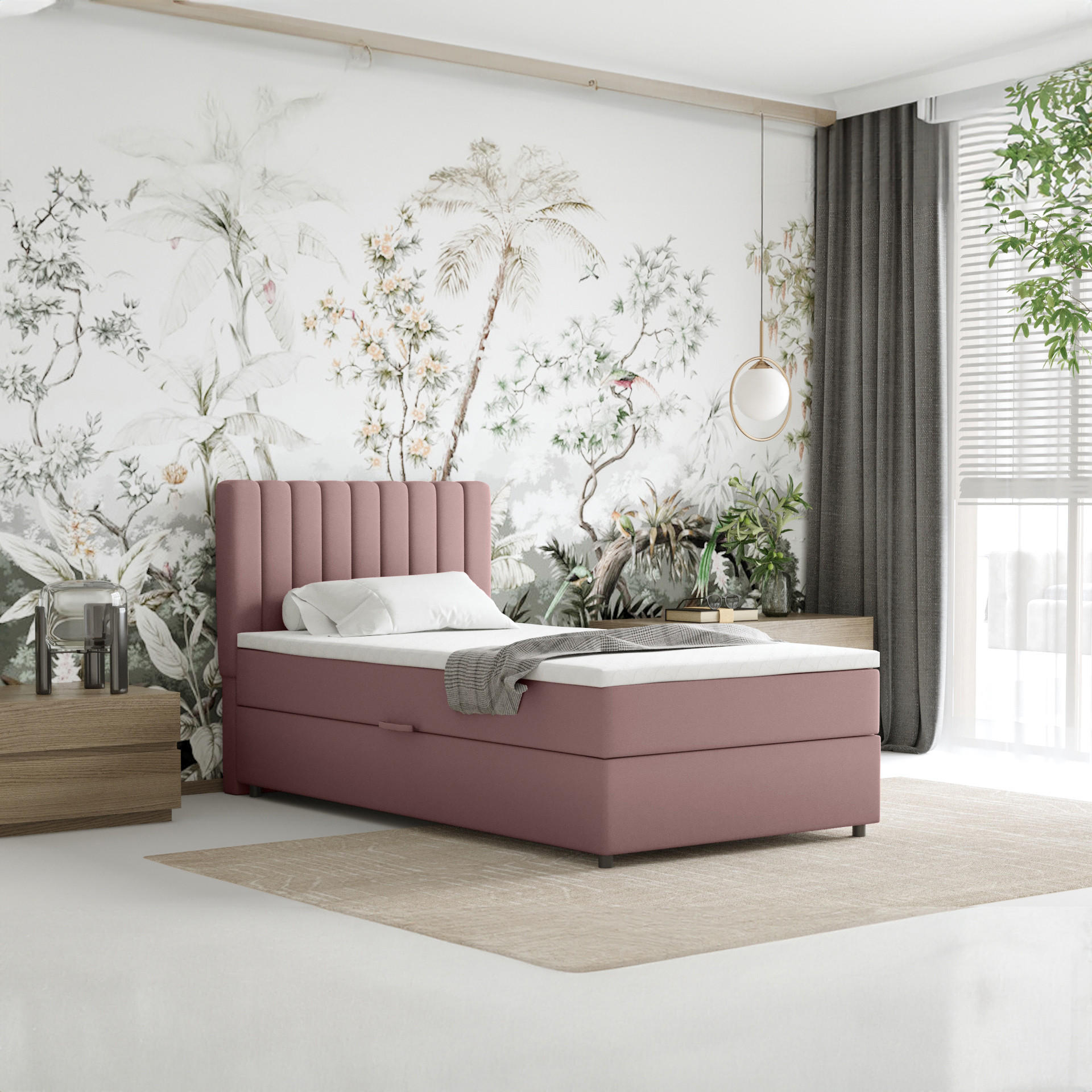 BOXBETT Everest 120 x 200 cm Einzelbett mit hochwertiger Bonell-Matratze und Topper - Rosa, Holz (120/200cm) - Panda Möbel