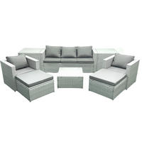 GARTENMÖBEL-SET mit Kissen Polyrattan Hellgrau-Mix 7-Sitzer - Hellgrau/Grau, Glas/Kunststoff - Fimous