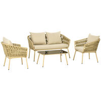 GARTENMÖBEL-SET mit Kissen, für Garten, Terrasse, Stahl, Khaki - Naturfarben, Kunststoff - Outsunny