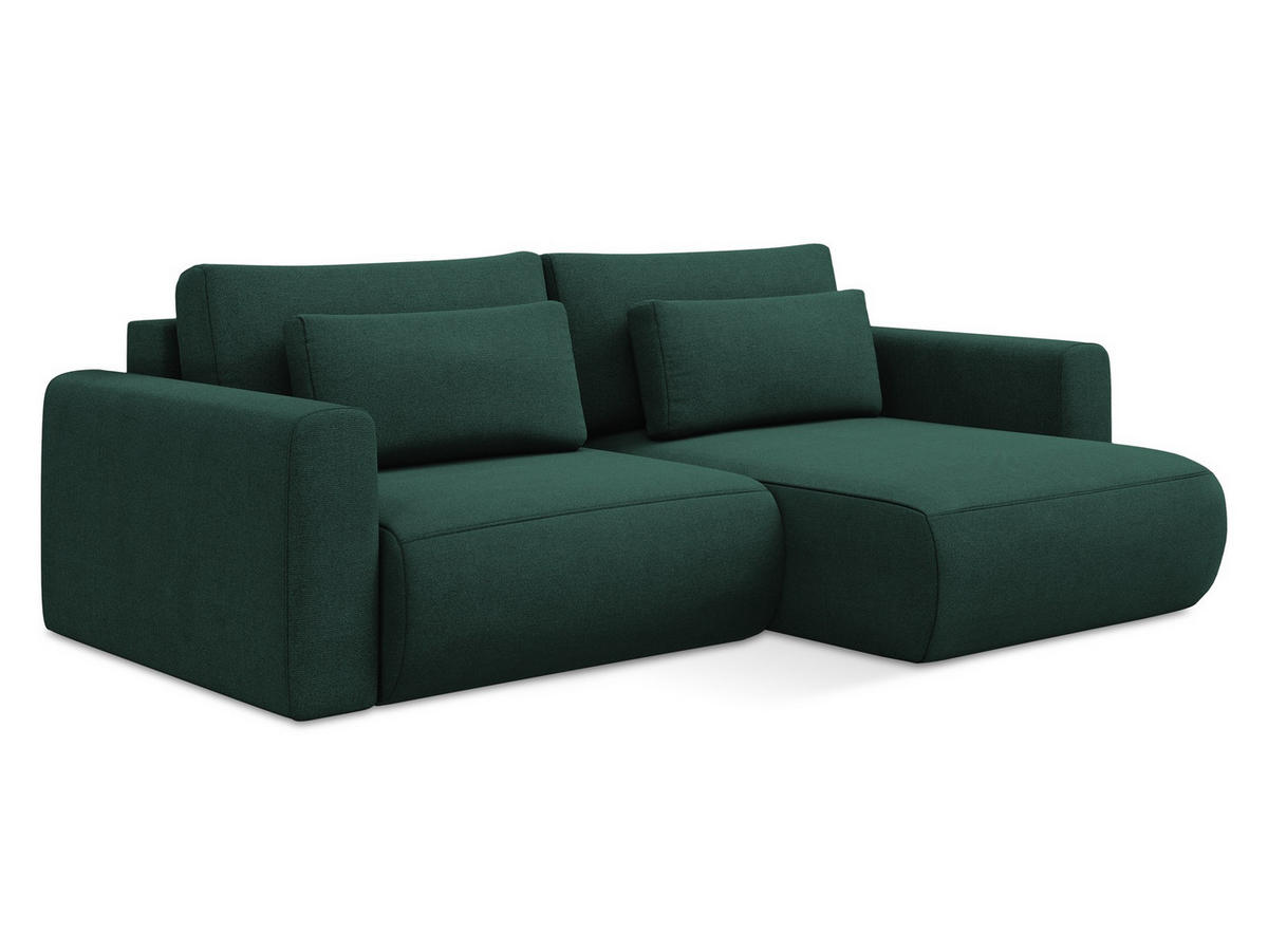 ECKSOFA mit Schlaffunktion Strukturstoff Stoff Grün - Dunkelgrün/Schwarz, Kunststoff/Textil (240/149cm) - Makamii