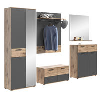 GARDEROBEN-SET MASON 5-tlg. (B/H/T: ca. 280/200/38 cm) in Nox Oak Nachbildung/Basalt grau - Eichefarben, Holzwerkstoff (280/200/38cm)