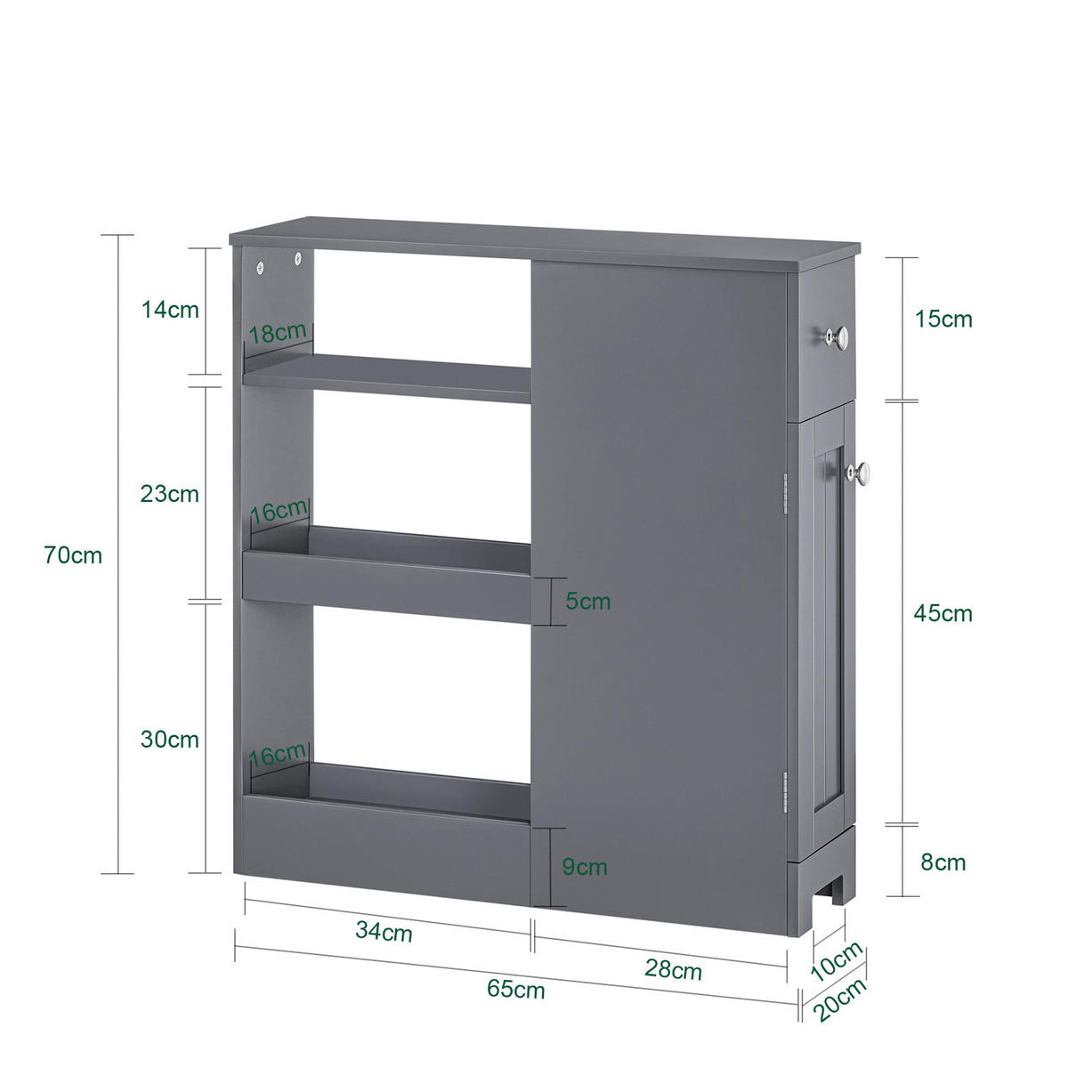 NISCHENSCHRANK mit Rollen Grau - Grau, Holzwerkstoff (20/70/65cm) - SoBuy