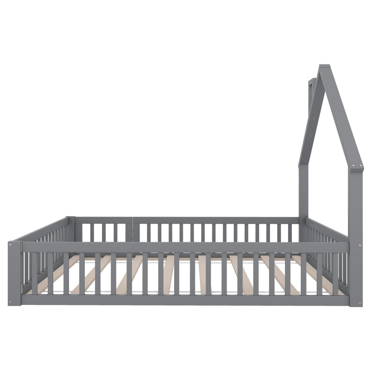 KINDERBETT 140/200 cm mit Schornsteinform, Sicherheitsgitter und Lattenrost, Kiefer /MDF, Grau - Grau, Holzwerkstoff (140/200cm) - Redom