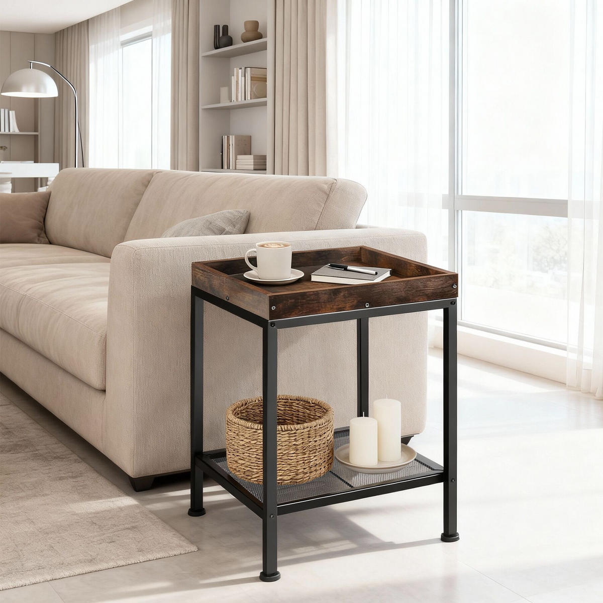 BEISTELLTISCH Rochester,41,5 x 41 x 56 cm,Industrial Holz dunkel, rustikal - Rostfarben, Holz (41.5/41/56cm) - tectake