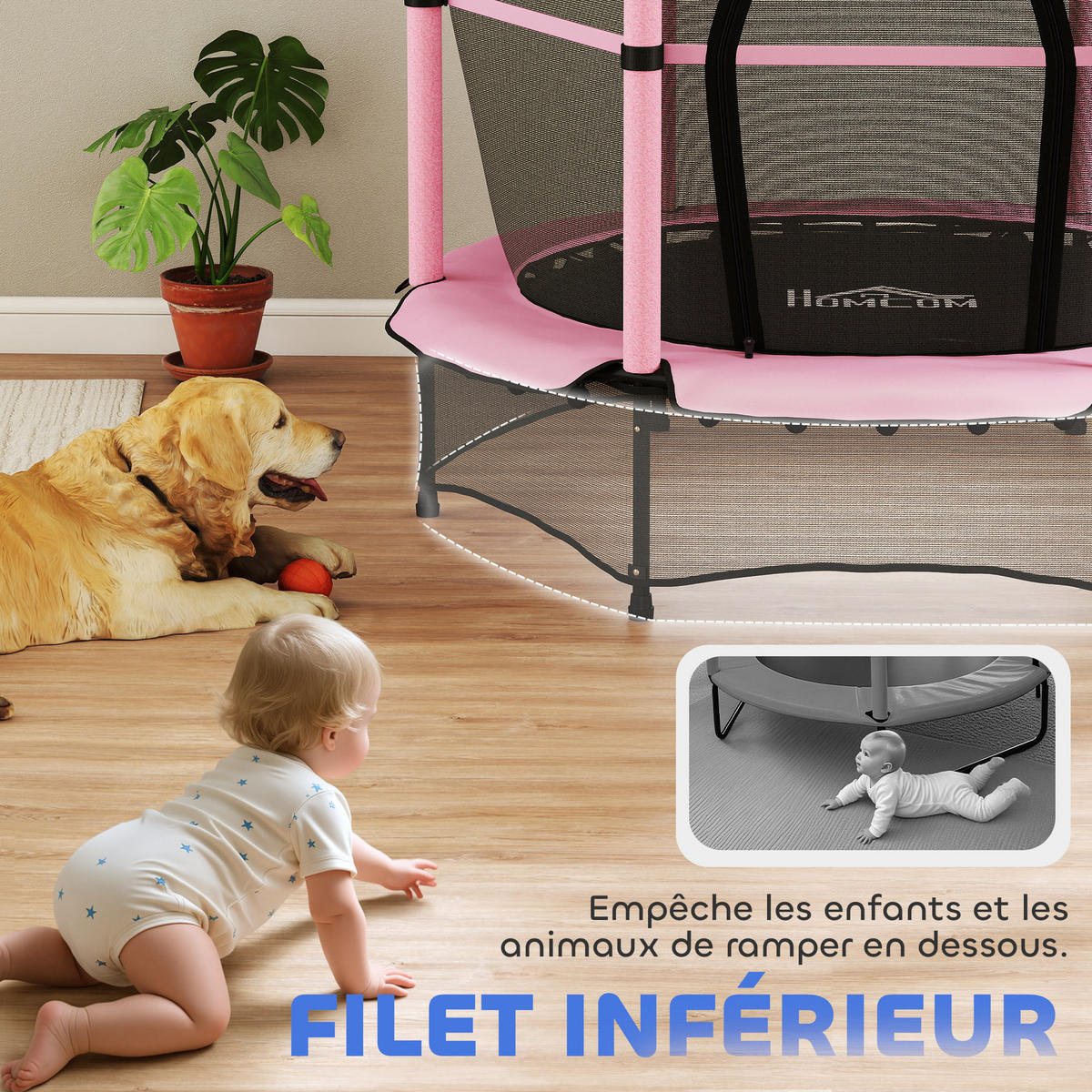 TRAMPOLIN DE-18989 Ø140 cm mit Sicherheitsnetz Rosa - Pink, Metall (140/140cm) - ComfortXL