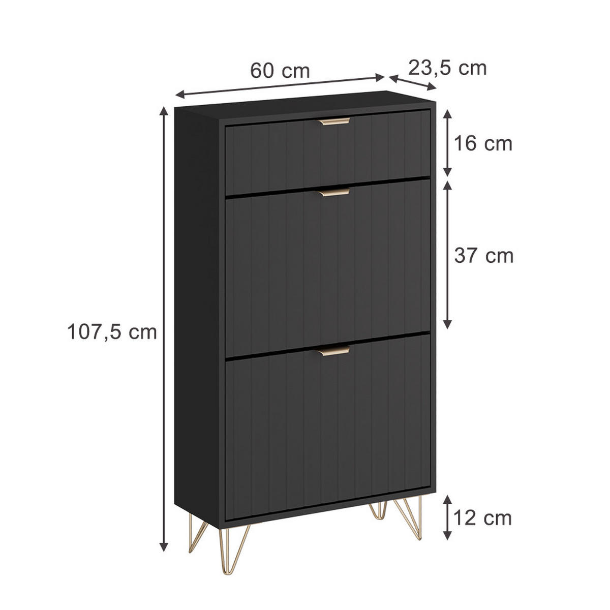 SCHUHSCHRANK Helge Schwarz 60 x 107.5 cm 2 Fächer - Schwarz, Holzwerkstoff (60/107.5/23.5cm) - Vicco