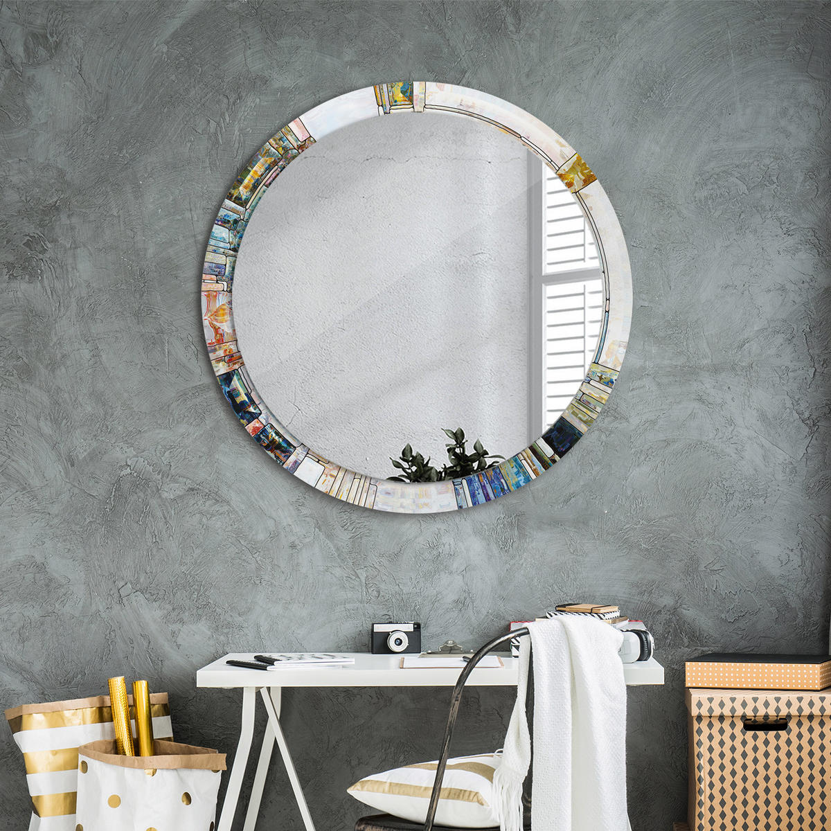SPIEGEL Ø90 cm Rund mit Aufdruck - Perlmutt, Glas (90/90/0.4cm) - TULUP