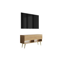 TV-LOWBOARD 100 cm Eiche Craft, goldene schräge Beine, weiße LED, 100 × 32 × 52 cm - Braun, Holzwerkstoff (100/52/32cm) - 3XE LIVING