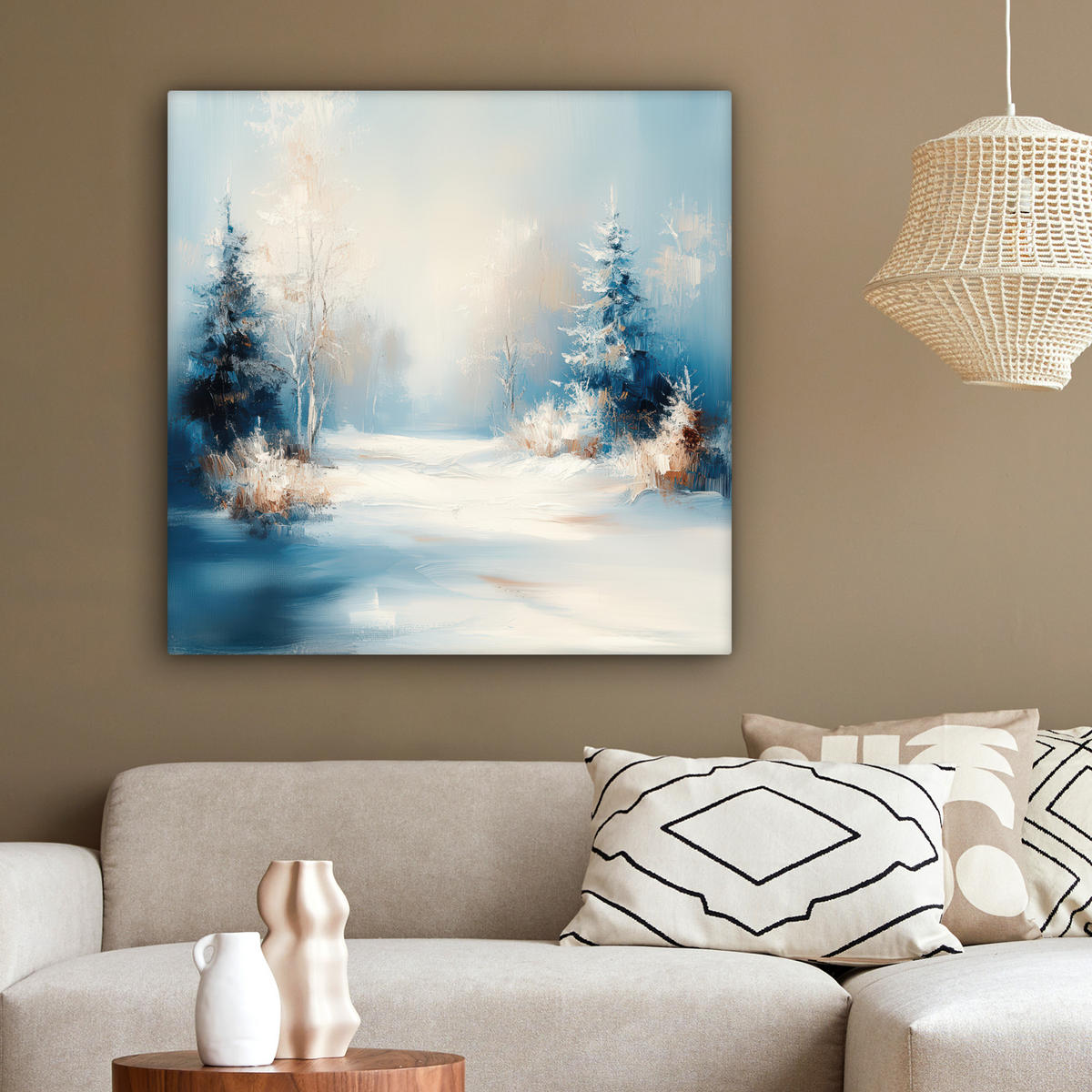LEINWANDBILD Wald - Winter - Natur - Abstrakt - Schnee 90x90 cm - Weiß, Textil (90/90cm) - MuchoWow
