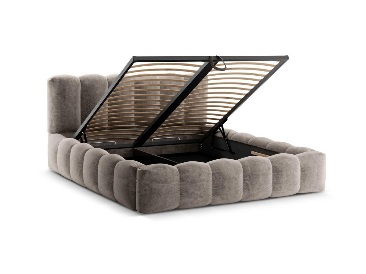 BETT mit Bettkasten und Kopfteil Lupine aus Chenille-Stoff cappuccino 160x200cm - Cappuccino, Textil (160/200cm) - Micadoni
