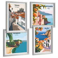 BILDER SET 4er Set - 50x50 cm & 40x60 cm Silberner Rahmen - Retro-Illustrationen von Weltstädten - Silberfarben, Kunststoff (50/50cm) - TULUP