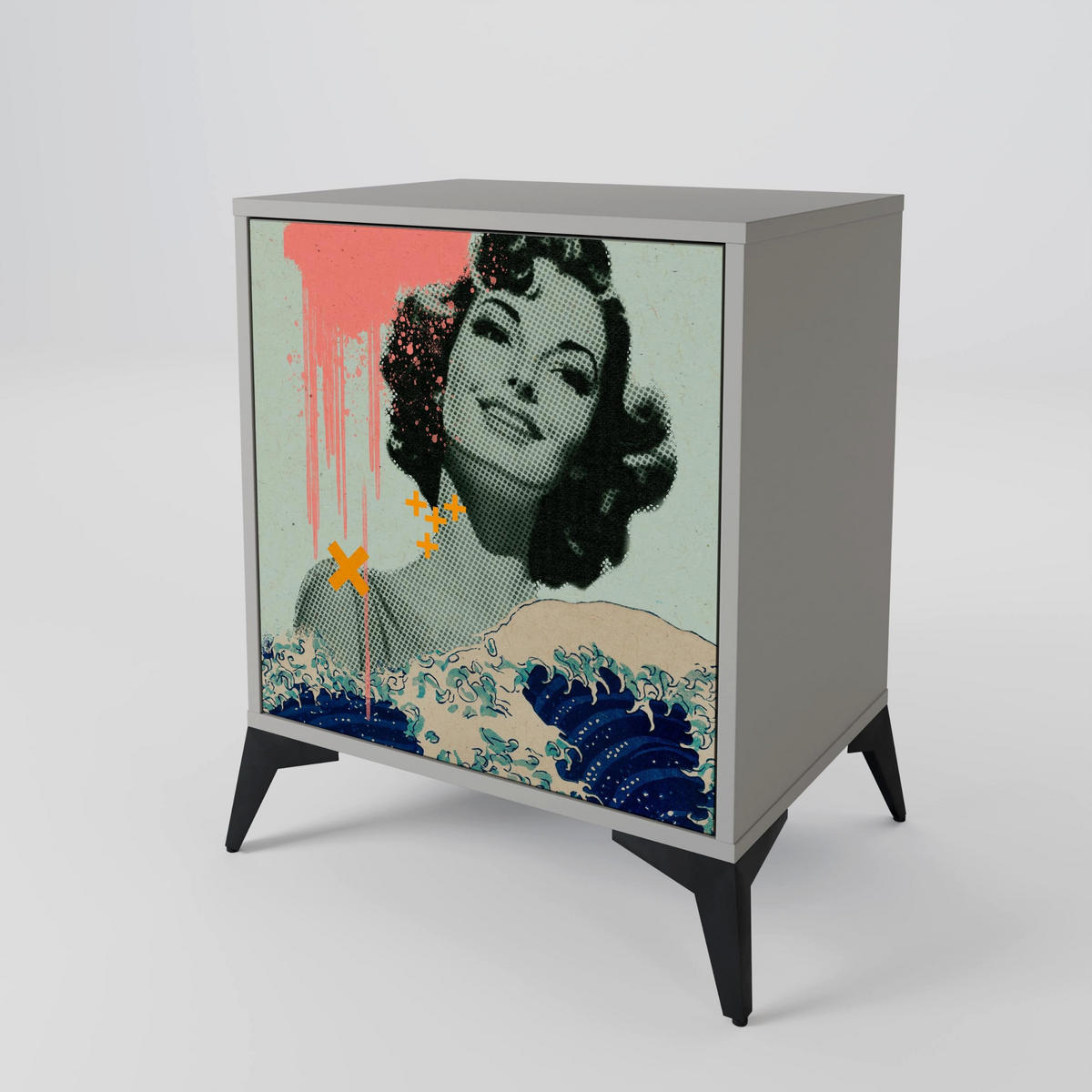 SIDEBOARD KANAGAWA BEAUTY, Grau, 57,5x42x57,5 cm, Ohne Füße - Multicolor/Grau, Holzwerkstoff (57.5/57.5/42cm) - SpaceRebels