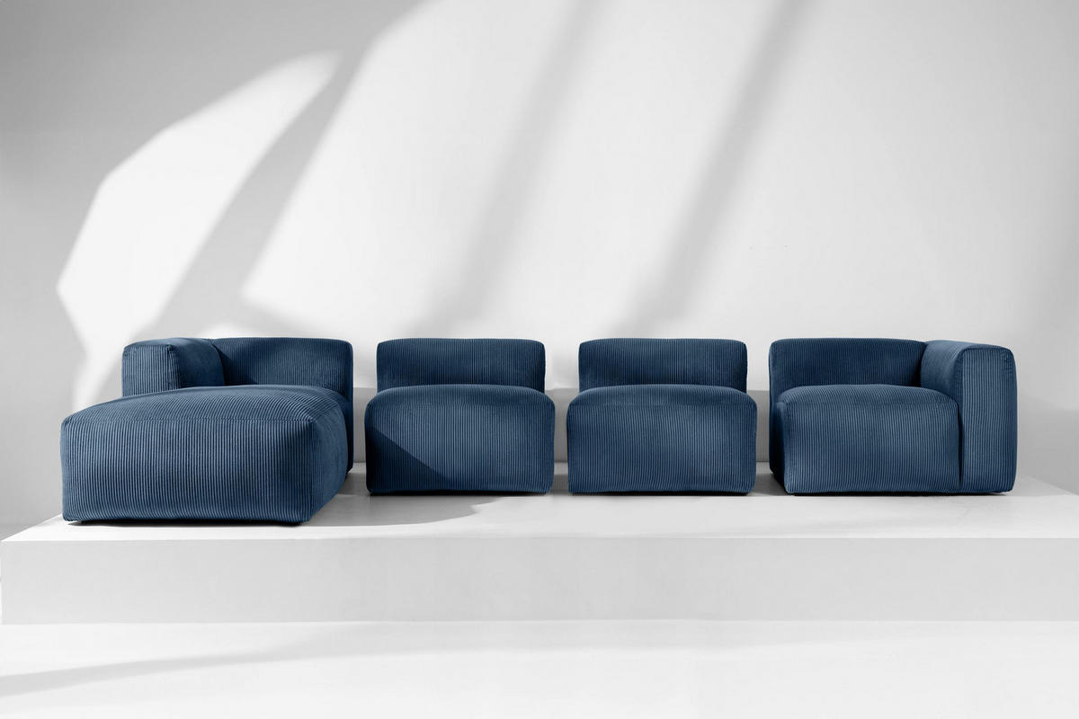 ECKMODULSOFA-LINKS BUFFO 6-Sitzer mit extrem weicher Sitzfläche, Kordstoff, marineblau - Blau/Grün, Textil (377/180cm) - KONSIMO®