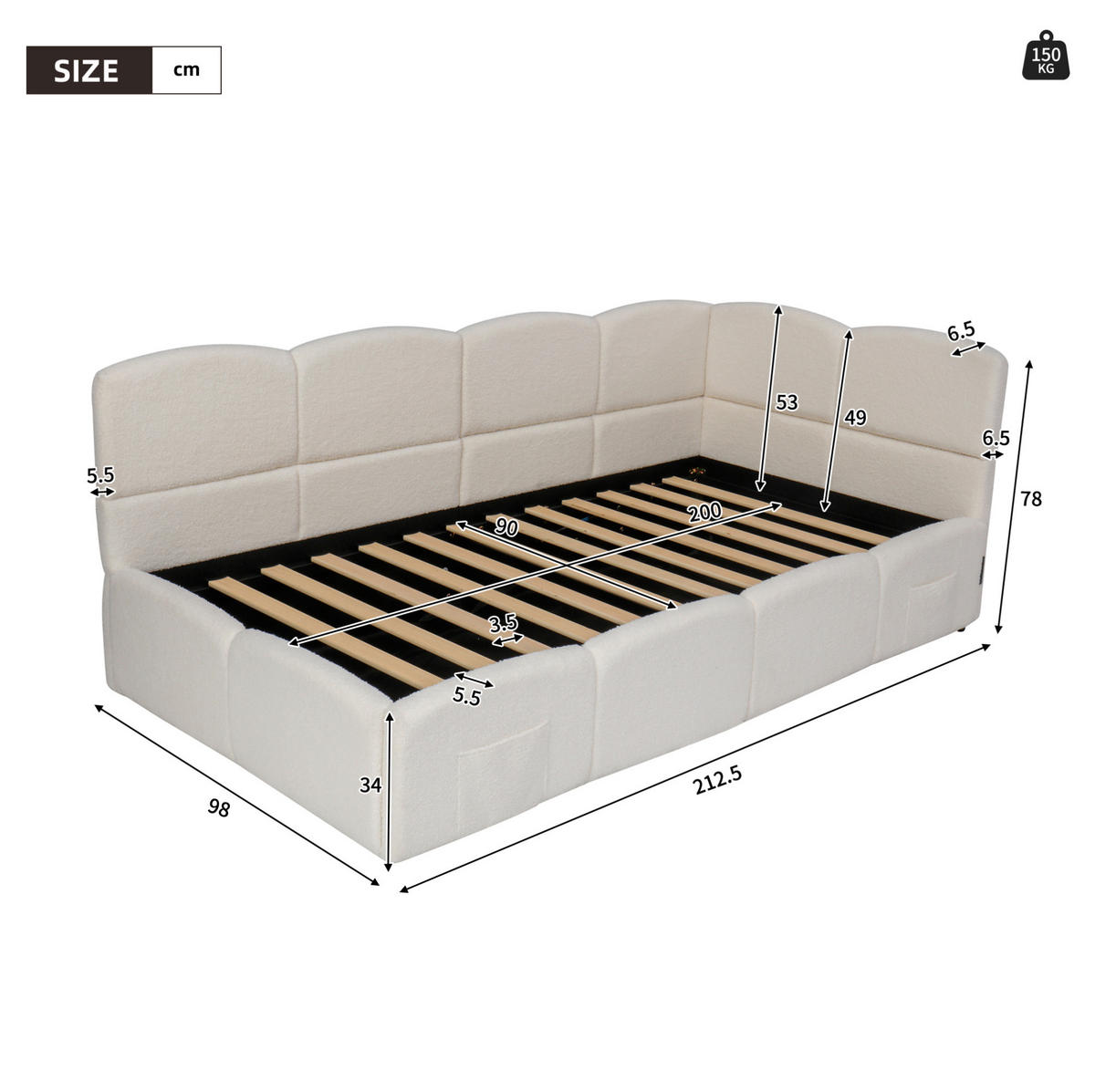 POLSTERBETT aus Schleife 90x200 cm in Beige mit Stauraum & USB - Beige, Textil (90/200cm) - Modfu