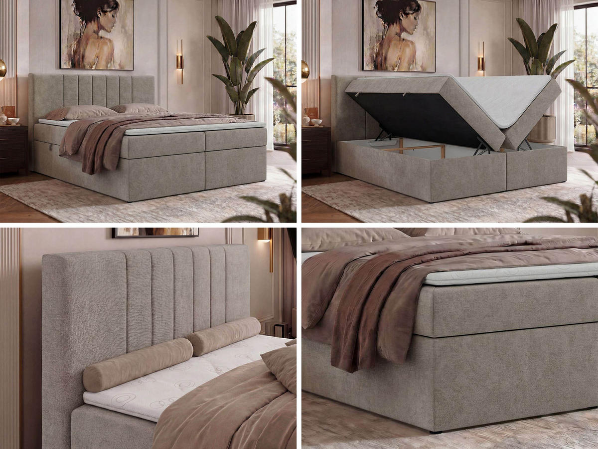 BOXBETT INERO 180/200 - Greige Stukture - Topper Visco - H4 - Greige/Schwarz, Kunststoff/Textil (180/200cm) - MKS