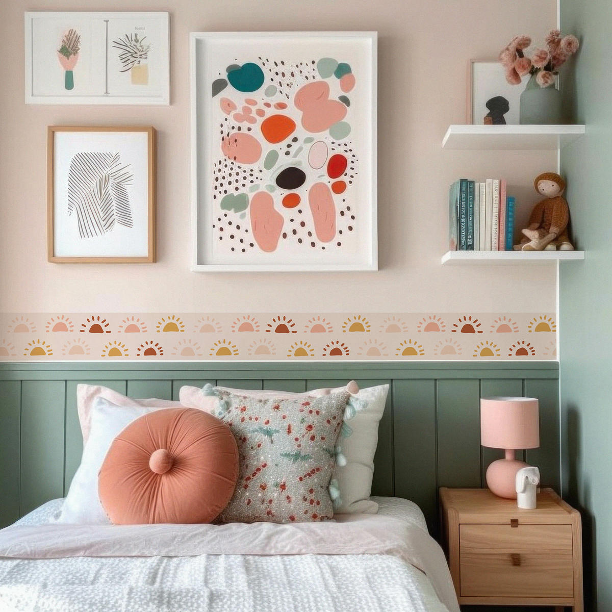 TAPETENBORDÜRE selbstklebend für Kinderzimmer SONNE im Boho Stil - Rosa/Orange, Papier (10/300/300cm) - Muralo