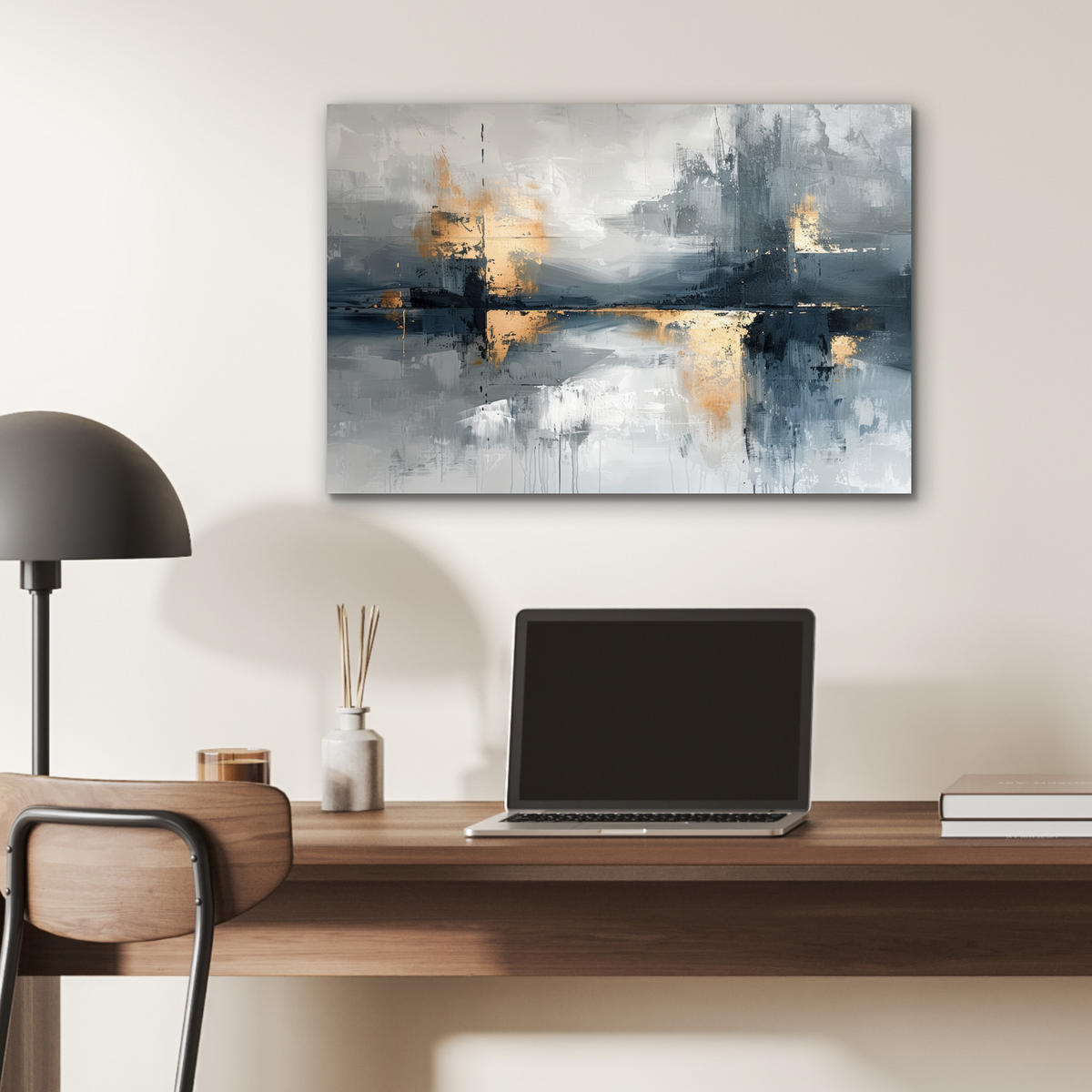METALLBILD Kunst - Grau - Gold - Abstrakt 60x40 cm - Dunkelgrau, Metall (60/40cm) - MuchoWow