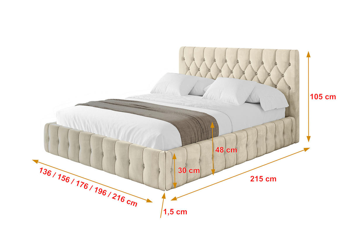 POLSTERBETT mit Bettkasten und Lattenrost, Boxbett ohne Matratze - LARO 120x200 Beige - Ecru, Holzwerkstoff/Textil (120/200cm) - ALTDECOR