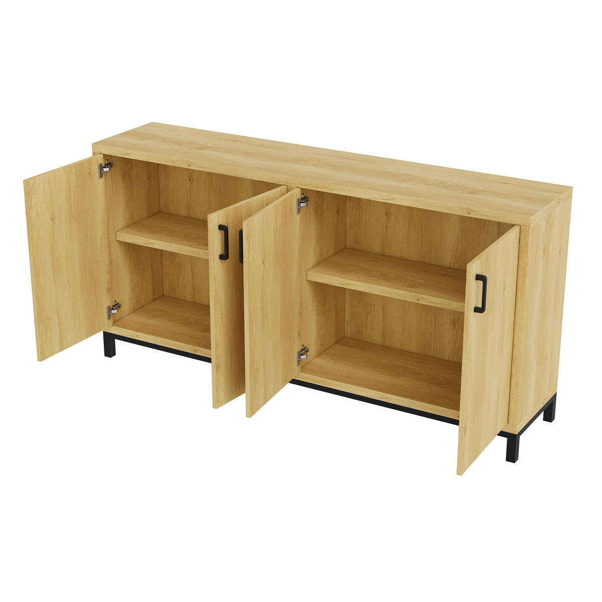 SIDEBOARD 160x35x80 cm Holzoptik 4 Türen Metallfüße - Naturfarben, Holz (160/80/35cm) - LEBENLANG