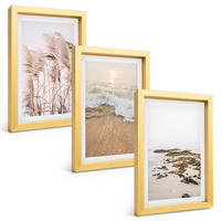 BILDER SET 3er Set - 20x30 cm Goldrahmen - Strandgras, Wellen, Steine, Boho-Stil - Goldfarben, Kunststoff (20/30cm) - TULUP